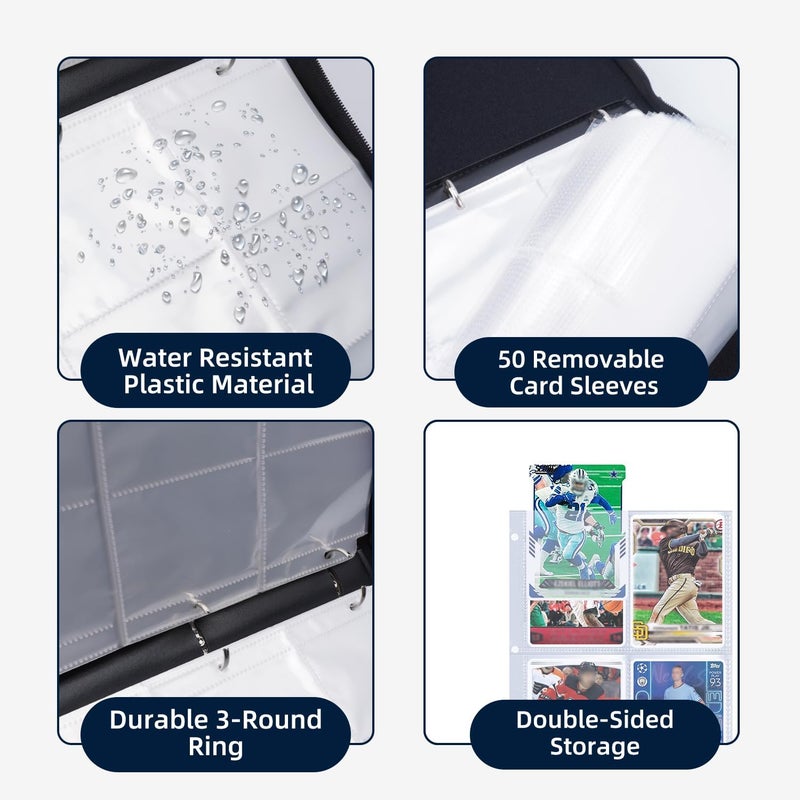 HESPLUS 4-Pocket Baseball Card Binder - Holds 400 Cards with 50 Removable Sleeves | Sports & Trading Card Album for Collectibles - Image 4